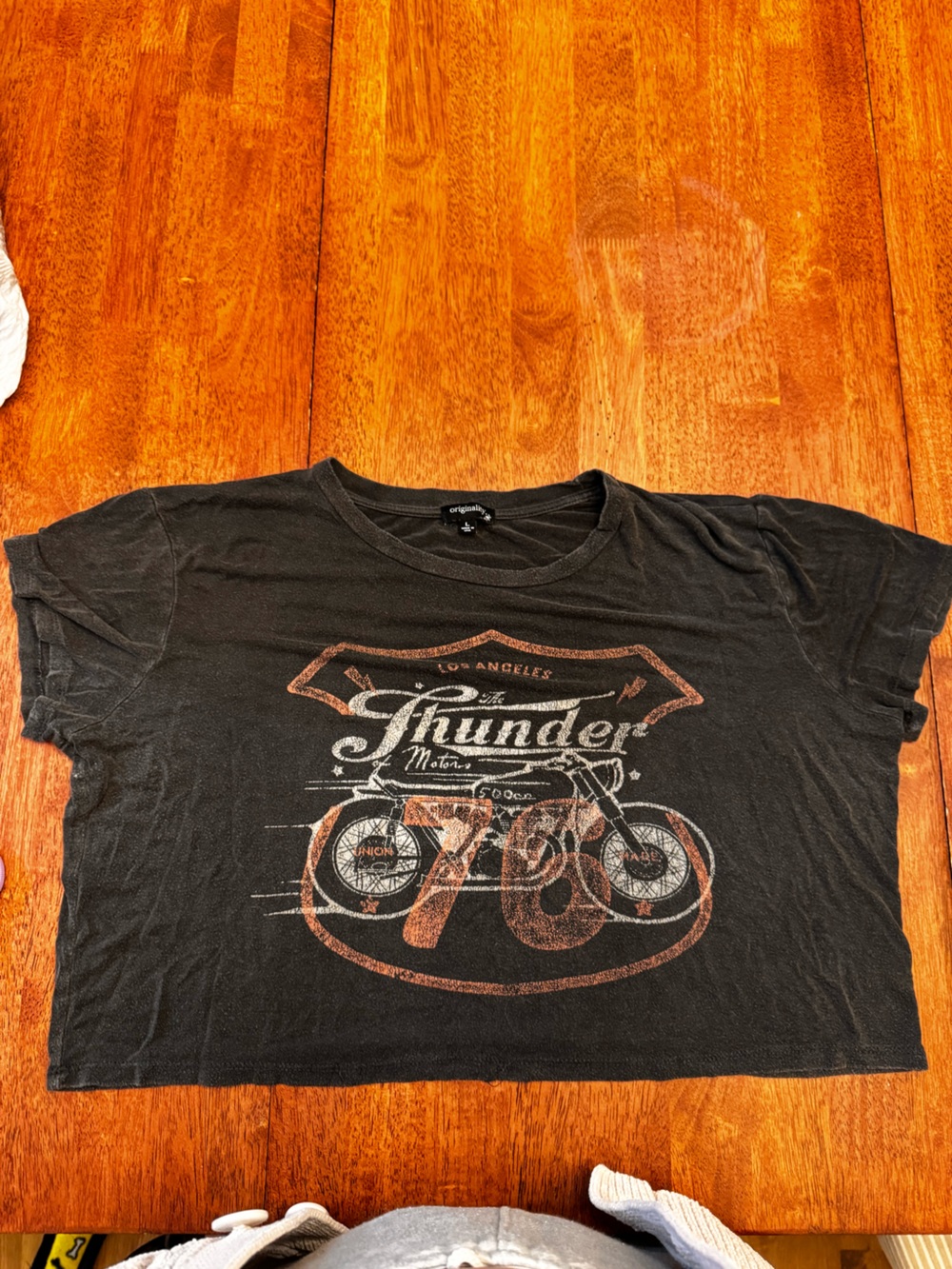 Originality vintage inspired “biker” graphic tee- cropped, charcoal grey